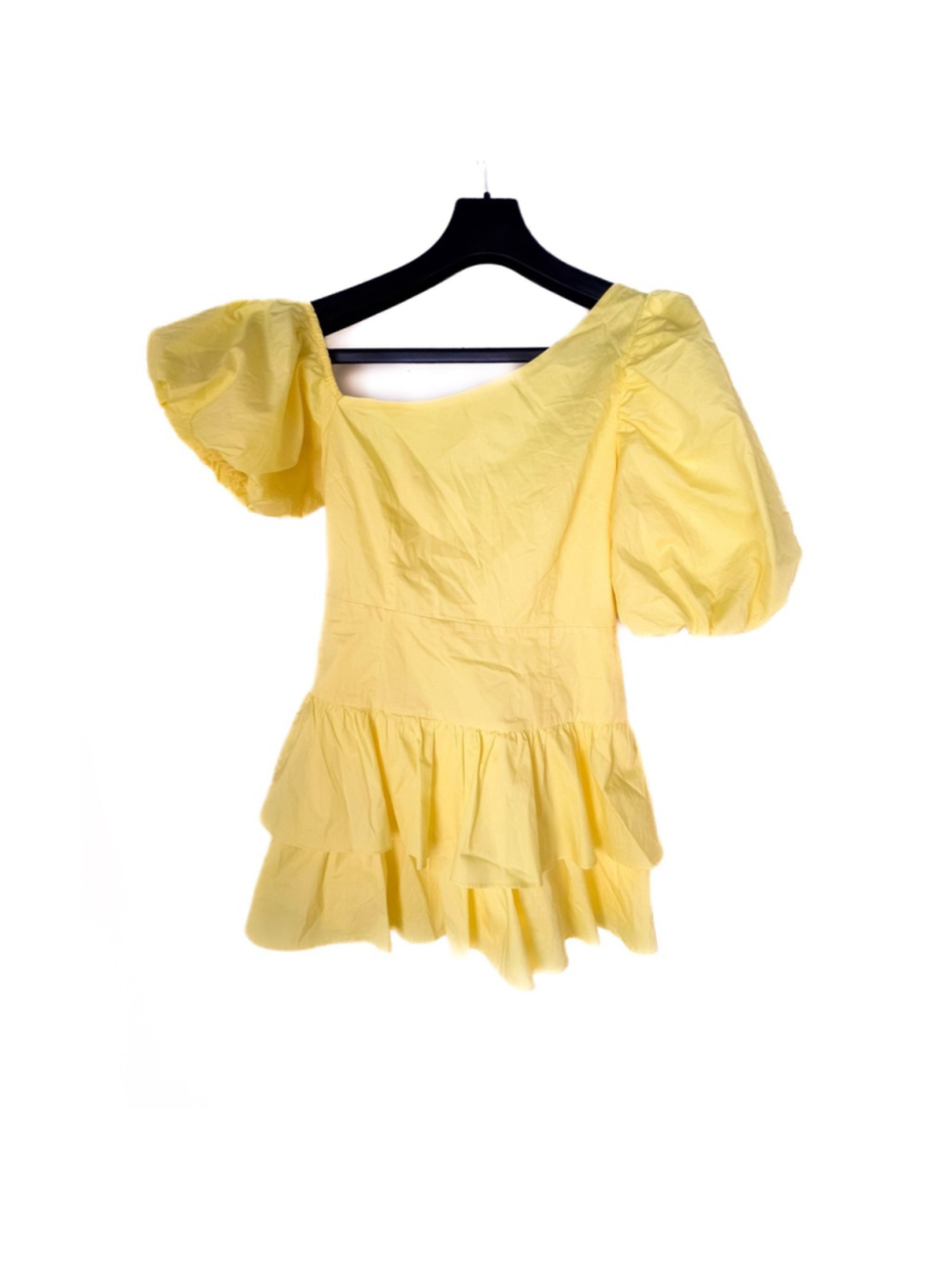 HelloMolly Dress Sz M Yellow Puff Sleeve Tiered Ruffle Mini Cottagecore Babydoll - Picture 5 of 13